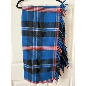 Wool Of The West Vintage Throw Plaid Virgin Wool Blanket Fringe 55 x 60 Cabin